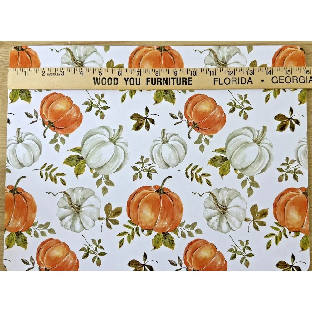 Cork Non-Slip Placemat Set of 4 Pumpkin Fall Thanksgiving, Orange/White/Green
